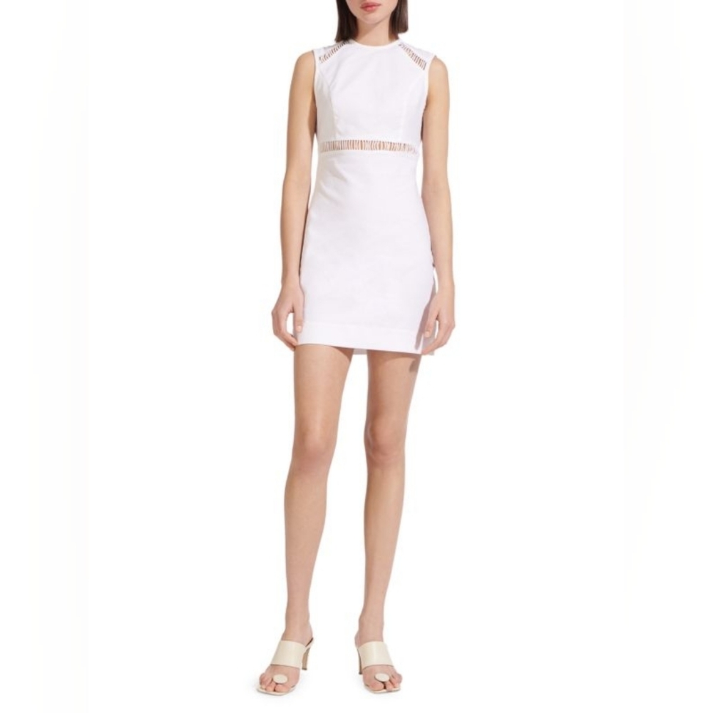 Staud Cricket Cut Out Mini Dress White Linen Size 12